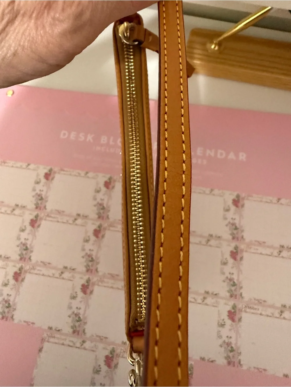 Dooney & Bourke Caramel Brown Leather Wristlet.